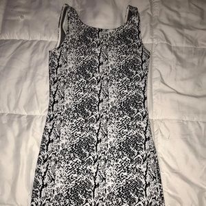 Black and white patterned tight mini dress